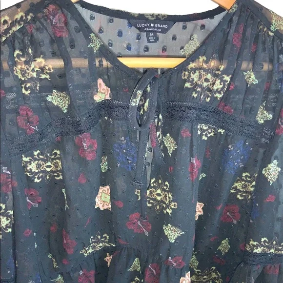 Lucky Brand Sheer Top With Tie Front - Picture 2 of 9
